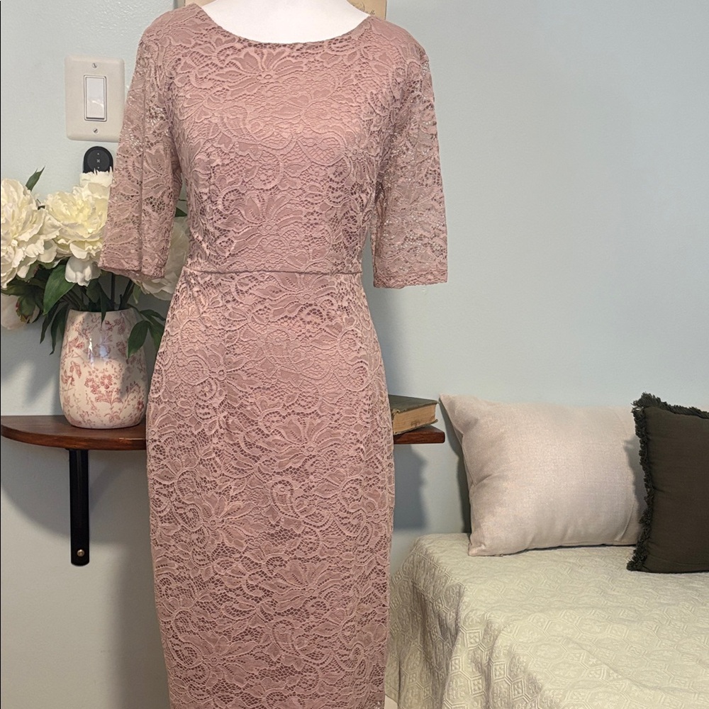 Enfocus Studio Lace Midi Dress in Soft Pink
